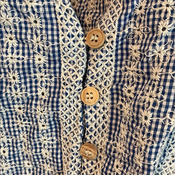 Zara Crochet Daisy Blue & White Gingham Rattan Belted Mini Dress - Picture 10 of 12